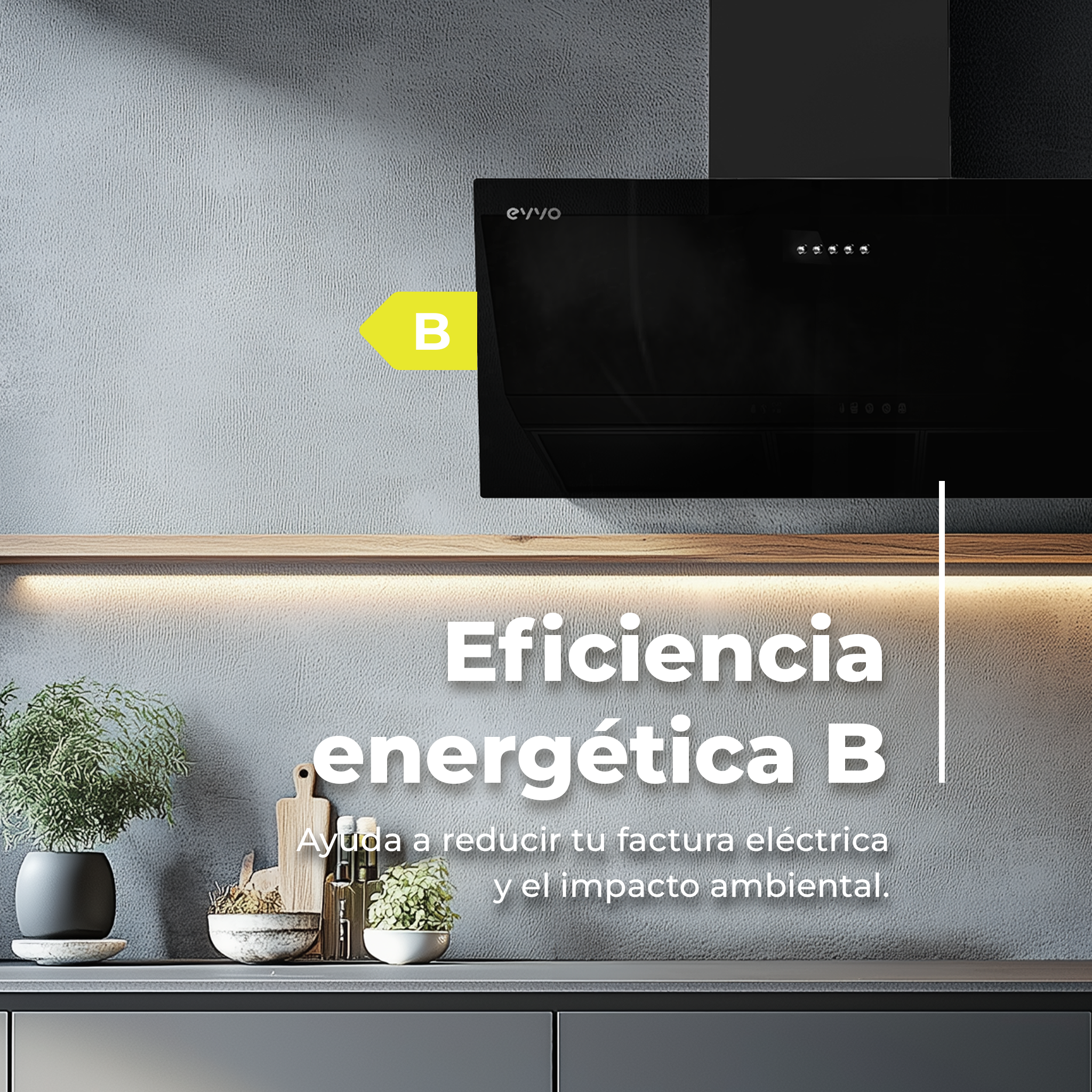 Campana Extractora Decorativa EVVO CE40 Cristal Black Reacondicionado Clase A