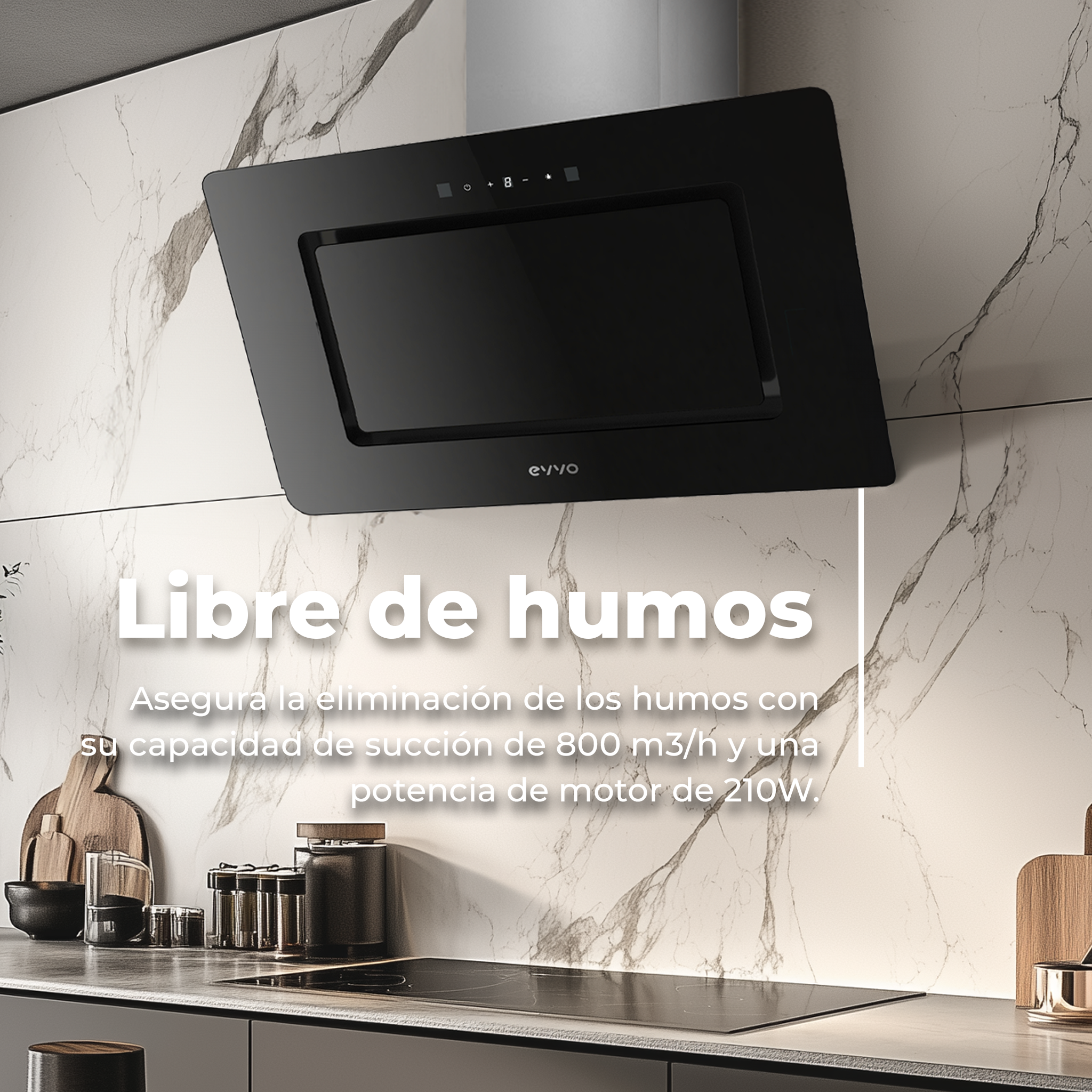 Campana Extractora Decorativa EVVO CE43 Cristal Reacondicionado Clase A