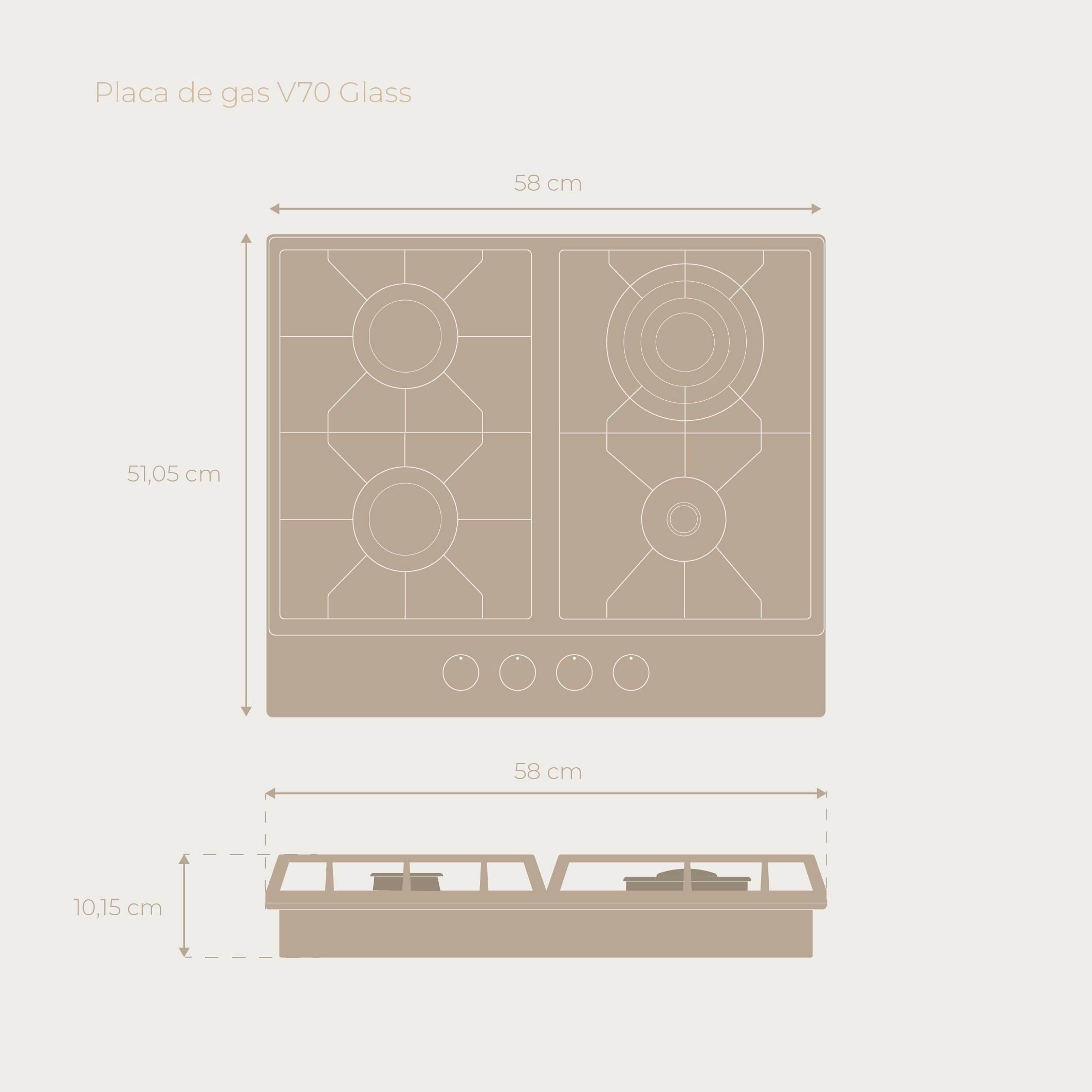 Placa de Gas V70 Glass