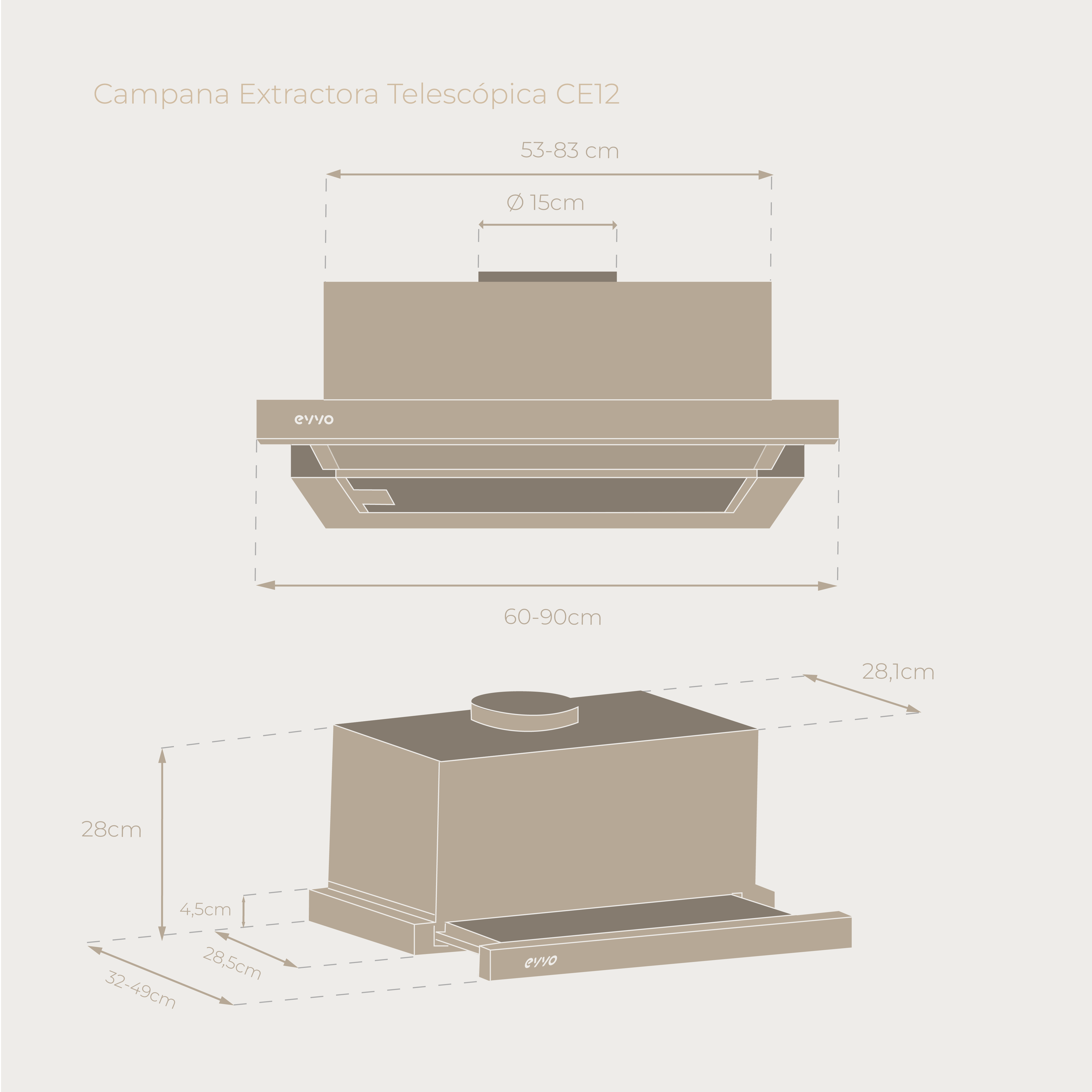 Campana Extractora Telescópica EVVO CE12 Black
