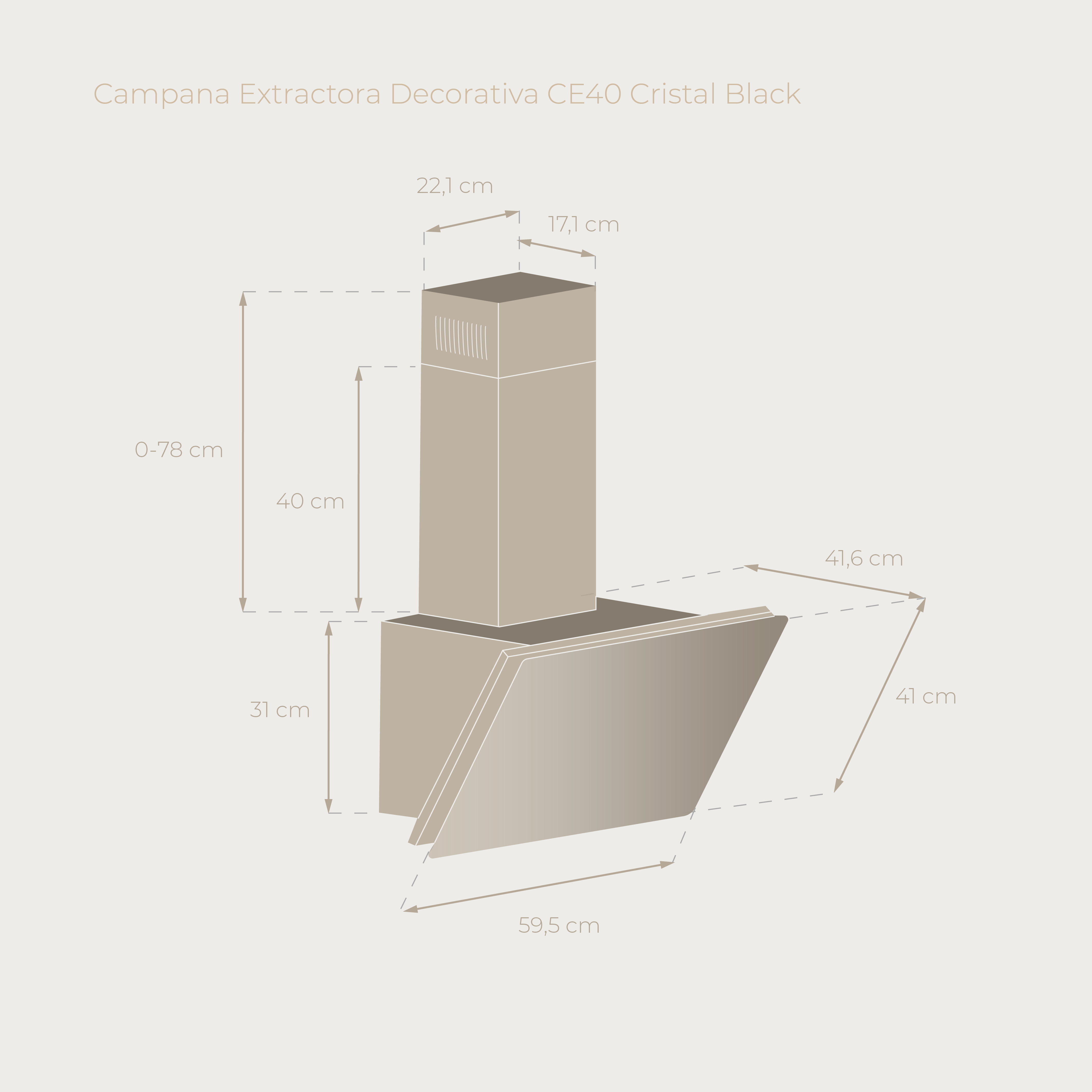 Campana Extractora Decorativa EVVO CE40 Cristal Black Reacondicionado Clase A