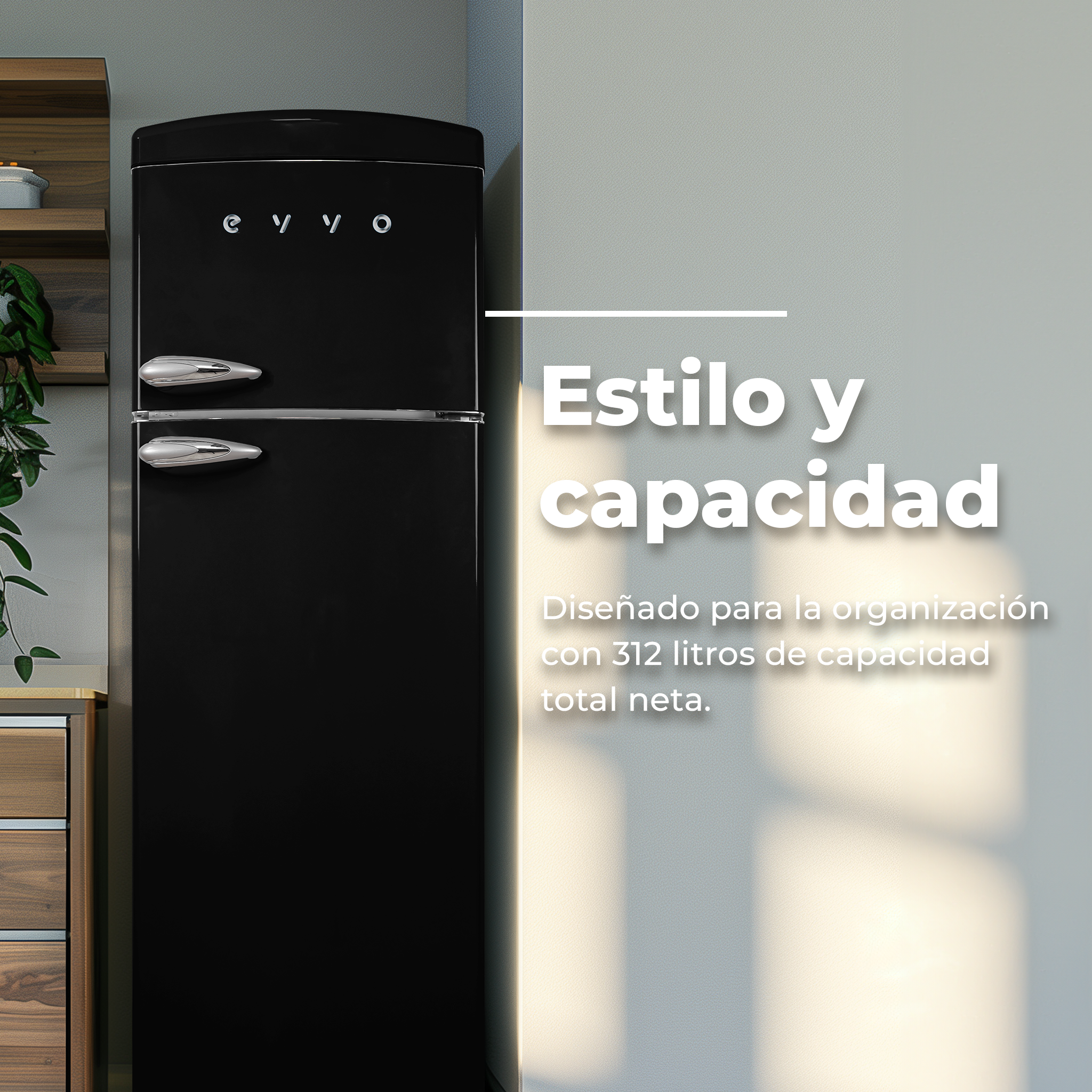 Frigorífico 2 portas Evvo F50 Retro Preto