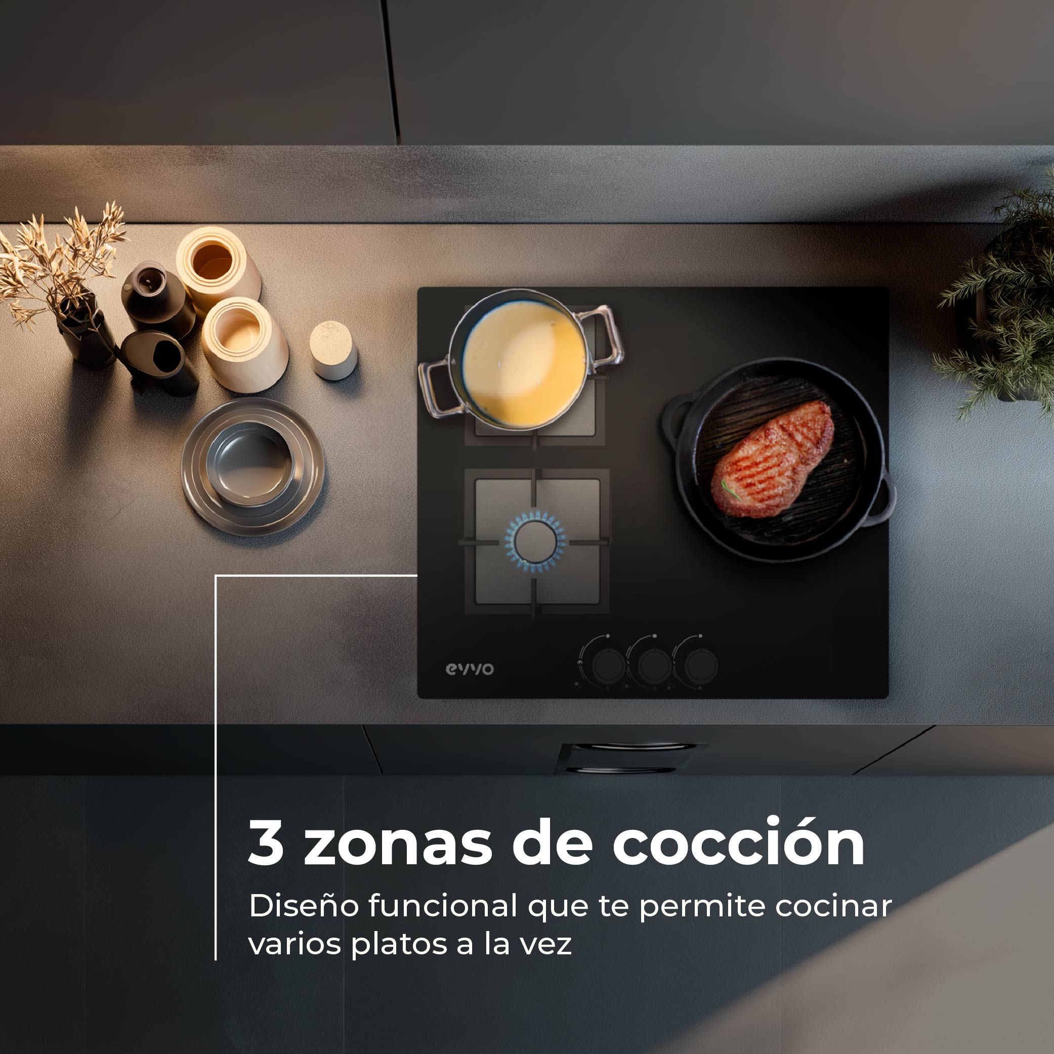 Placa de Gas V65 Glass