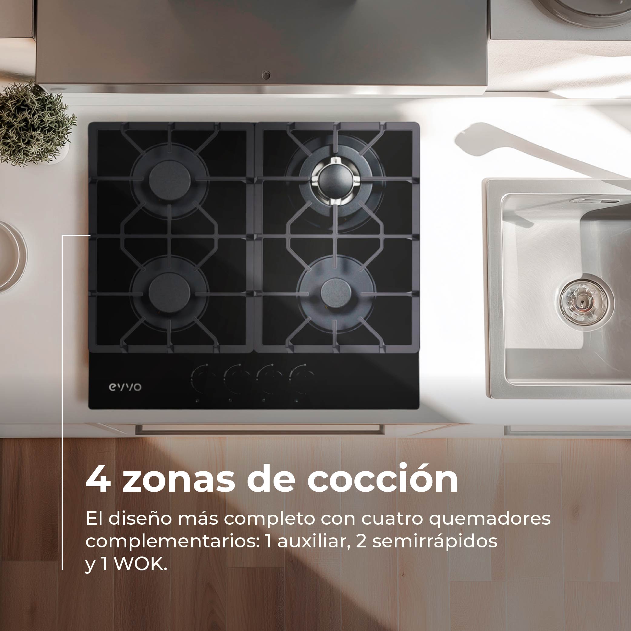 Placa de Gas V70 Glass